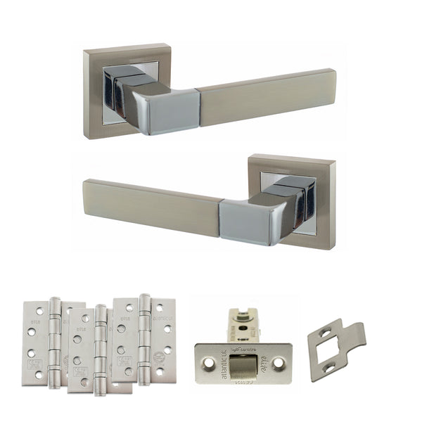 STATUS Montana Door Handle Pack (Latch Set - 3" CE Latch, 4" Fire Rated Hinges x3) - Satin Nickel/Polished Chrome - ADPS40SSNPC4 - Choice Handles