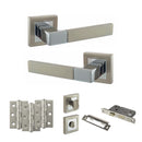 STATUS Montana Door Handle Pack (Bathroom Set - 2.5" CE Bathroom Lock, 3" Fire Rated Hinges x3) - Satin Nickel/Polished Chrome - ADPS40SSNPC8 - Choice Handles