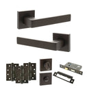 STATUS Montana Door Handle Pack (Bathroom Set - 3" CE Bathroom Lock, 4" Fire Rated Hinges x3) - Urban Dark Bronze - ADPS40SUDB11 - Choice Handles
