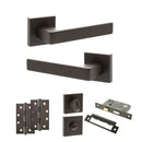 STATUS Montana Door Handle Pack (Bathroom Set - 3" CE Bathroom Lock, 4" Slim Knuckle Hinges x2) - Urban Dark Bronze - ADPS40SUDB13 - Choice Handles
