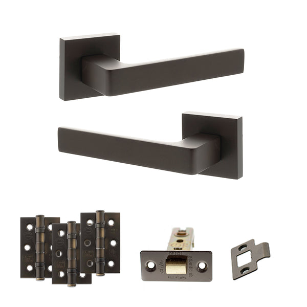 STATUS Montana Door Handle Pack (Latch Set - 3" CE Latch, 3" Fire Rated Hinges x3) - Urban Dark Bronze - ADPS40SUDB2 - Choice Handles