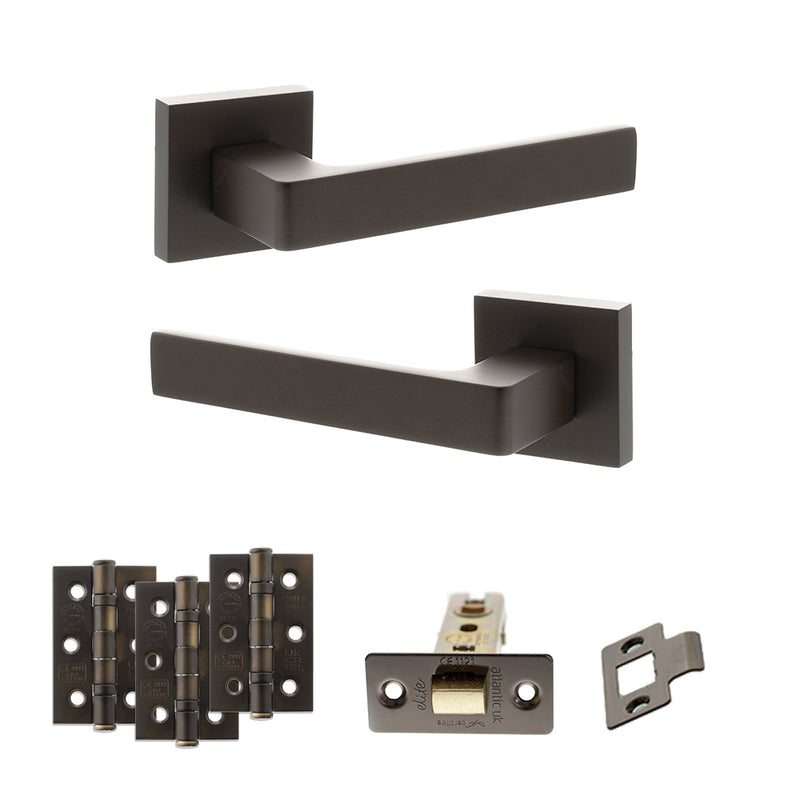 STATUS Montana Door Handle Pack (Latch Set - 3" CE Latch, 3" Fire Rated Hinges x3) - Urban Dark Bronze - ADPS40SUDB2 - Choice Handles