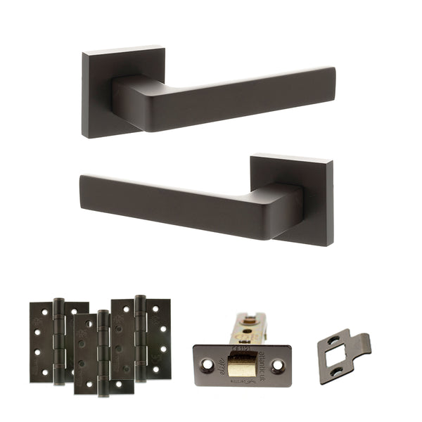 STATUS Montana Door Handle Pack (Latch Set - 3" CE Latch, 4" Fire Rated Hinges x3) - Urban Dark Bronze - ADPS40SUDB4