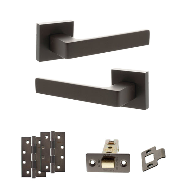 STATUS Montana Door Handle Pack (Latch Set - 3" CE Latch, 4" Slim Knuckle Hinges x2) - Urban Dark Bronze - ADPS40SUDB6 - Choice Handles