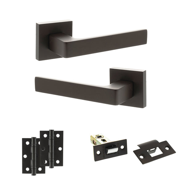 STATUS Montana Door Handle Pack (Latch Set - 2.5" Latch, 3" Hinges x2) - Urban Dark Bronze - ADPS40SUDB7 - Choice Handles