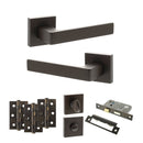 STATUS Montana Door Handle Pack (Bathroom Set - 3" CE Bathroom Lock, 3" Fire Rated Hinges x3) - Urban Dark Bronze - ADPS40SUDB9 - Choice Handles
