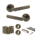 STATUS Carolina Door Handle Pack (3 Lever Lock Set - 2.5" CE Sashlock, 3" Fire Rated Hinges x3) - Antique Brass - ADPS42RAB14 - Choice Handles