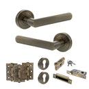 STATUS Carolina Door Handle Pack (Euro Lock Set - 3" CE Sashlock, 3" Fire Rated Hinges x3) - Antique Brass - ADPS42RAB21 - Choice Handles