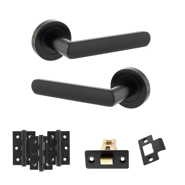 STATUS Carolina Door Handle Pack (Latch Set - 3" CE Latch, 3" Fire Rated Hinges x3) - Matt Black - ADPS42RMB2