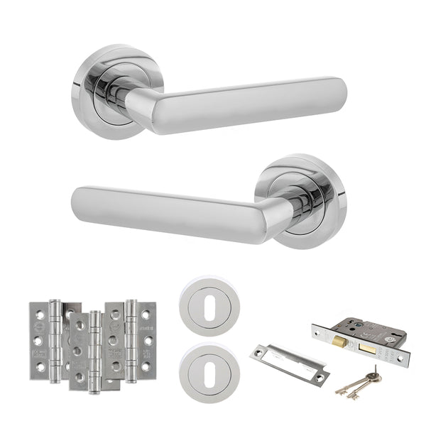 STATUS Carolina Door Handle Pack (3 Lever Lock Set - 2.5" CE Sashlock, 3" Fire Rated Hinges x3) - Polished Chrome - ADPS42RPC14 - Choice Handles