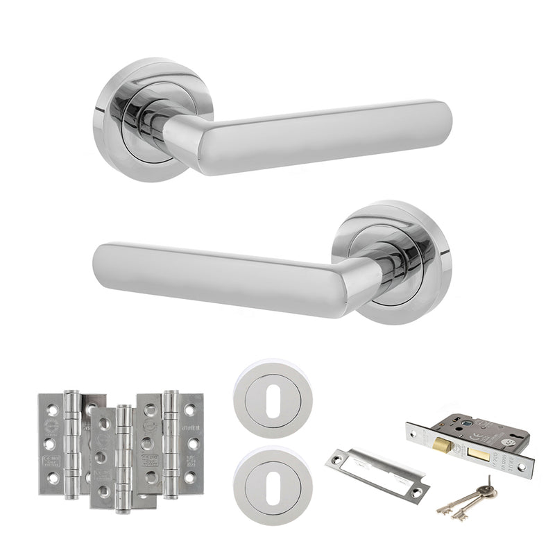 STATUS Carolina Door Handle Pack (3 Lever Lock Set - 2.5" CE Sashlock, 3" Fire Rated Hinges x3) - Polished Chrome - ADPS42RPC14 - Choice Handles