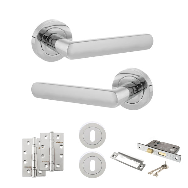 STATUS Carolina Door Handle Pack (3 Lever Lock Set - 2.5" CE Sashlock, 4" Slim Knuckle Hinges x2) - Polished Chrome - ADPS42RPC18 - Choice Handles