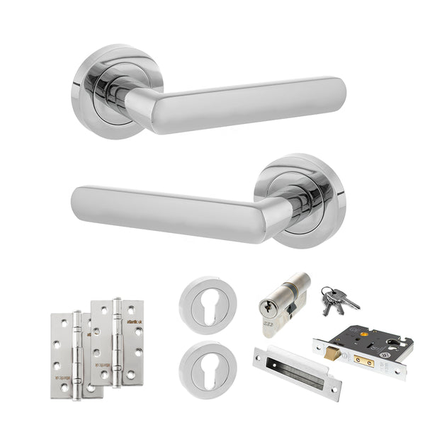 STATUS Carolina Door Handle Pack (Euro Lock Set - 3" CE Sashlock, 4" Slim Knuckle Hinges x2) - Polished Chrome - ADPS42RPC25 - Choice Handles