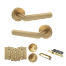 STATUS Carolina Door Handle Pack (Bathroom Set - 2.5" CE Bathroom Lock, 4" Fire Rated Hinges x3) - Satin Brass - ADPS42RSB10 - Choice Handles