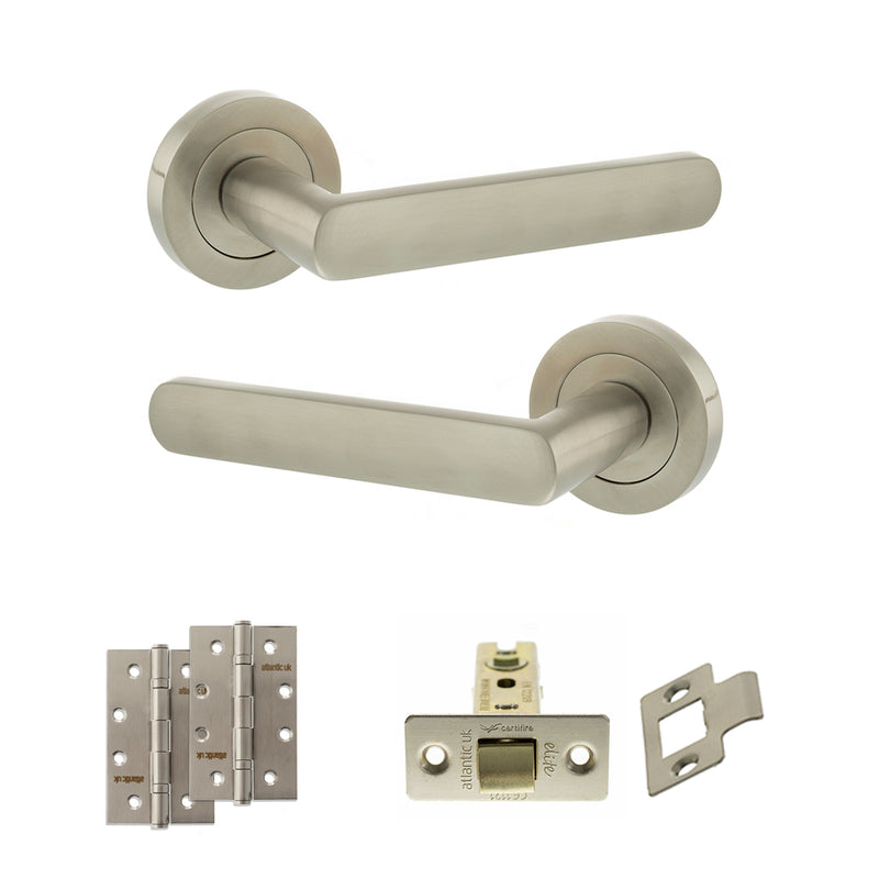 STATUS Carolina Door Handle Pack (Latch Set - 3" CE Latch, 4" Slim Knuckle Hinges x2) - Satin Nickel - ADPS42RSN6 - Choice Handles