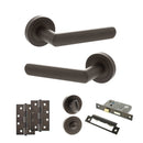 STATUS Carolina Door Handle Pack (Bathroom Set - 3" CE Bathroom Lock, 4" Slim Knuckle Hinges x2) - Urban Dark Bronze - ADPS42RUDB13 - Choice Handles