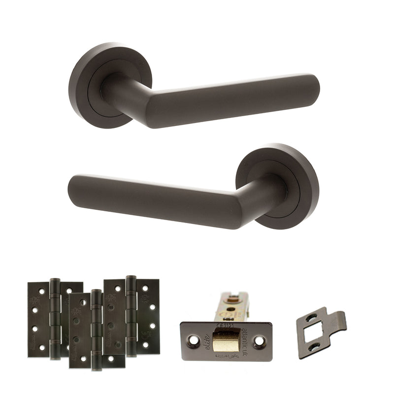 STATUS Carolina Door Handle Pack (Latch Set - 2.5" CE Latch, 4" Fire Rated Hinges x3) - Urban Dark Bronze - ADPS42RUDB3 - Choice Handles
