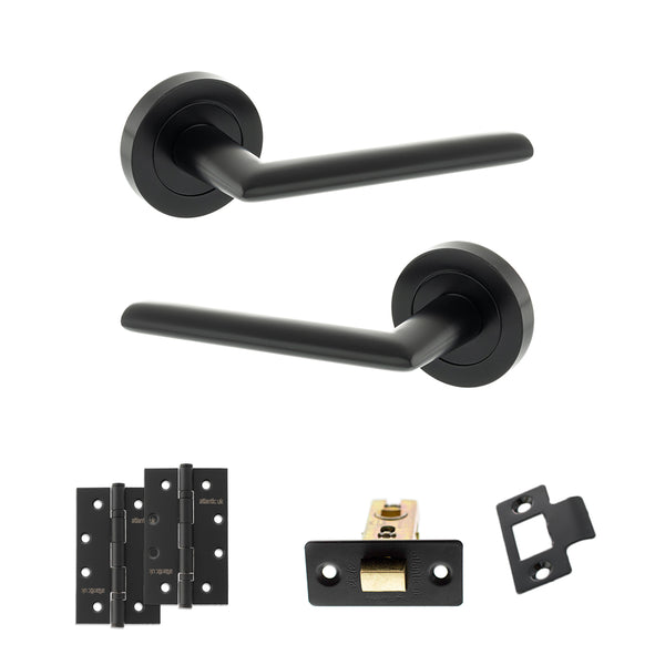 STATUS Alabama Door Handle Pack (Latch Set - 2.5" CE Latch, 4" Slim Knuckle Hinges x2) - Matt Black - ADPS43RMB5 - Choice Handles