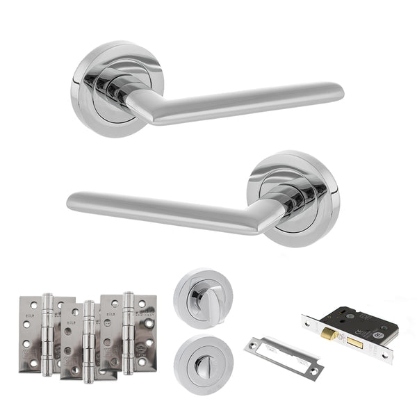 STATUS Alabama Door Handle Pack (Bathroom Set - 2.5" CE Bathroom Lock, 4" Fire Rated Hinges x3) - Polished Chrome - ADPS43RPC10 - Choice Handles