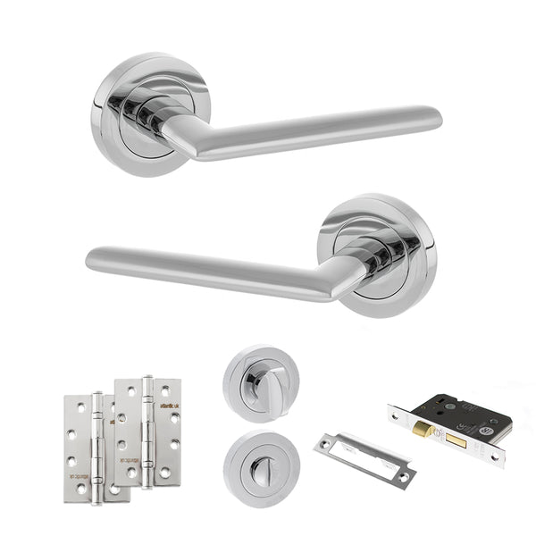 STATUS Alabama Door Handle Pack (Bathroom Set - 2.5" CE Bathroom Lock, 4" Slim Knuckle Hinges x2) - Polished Chrome - ADPS43RPC12 - Choice Handles