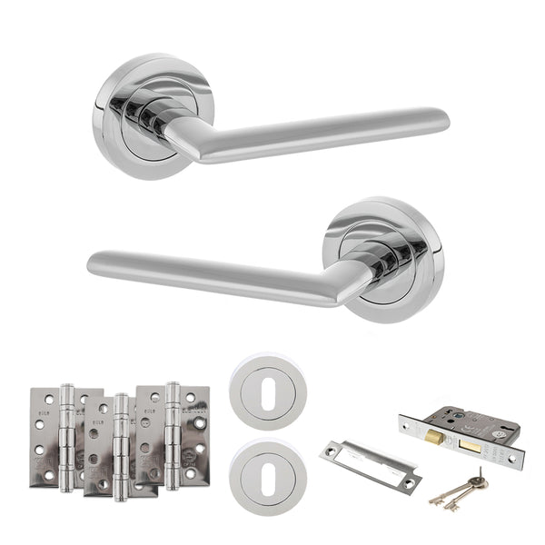 STATUS Alabama Door Handle Pack (3 Lever Lock Set - 2.5" CE Sashlock, 4" Fire Rated Hinges x3) - Polished Chrome - ADPS43RPC16 - Choice Handles