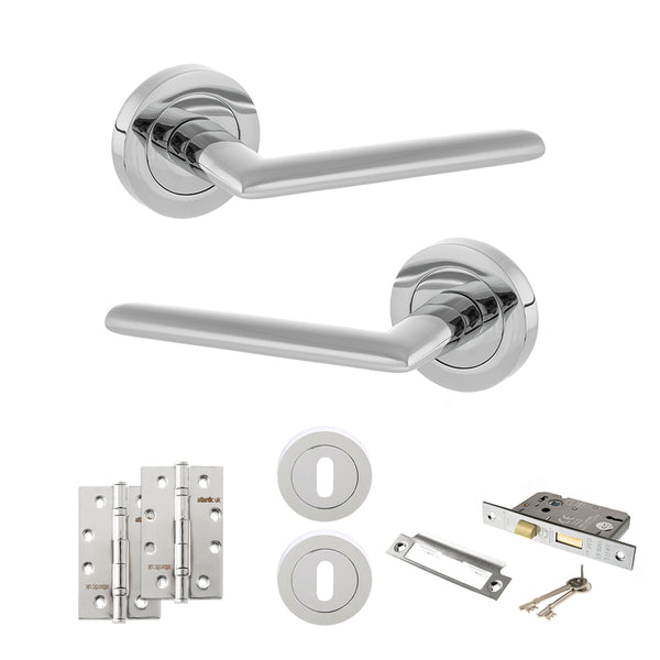 STATUS Alabama Door Handle Pack (3 Lever Lock Set - 2.5" CE Sashlock, 4" Slim Knuckle Hinges x2) - Polished Chrome - ADPS43RPC18 - Choice Handles