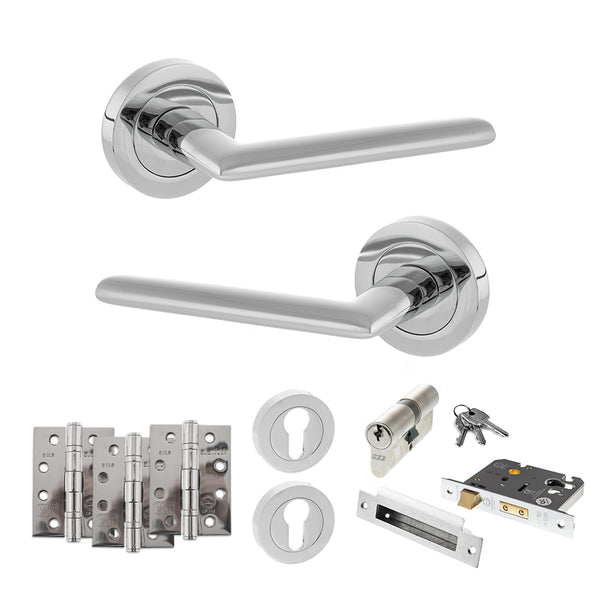 STATUS Alabama Door Handle Pack (Euro Lock Set - 2.5" CE Sashlock, 4" Fire Rated Hinges x3) - Polished Chrome - ADPS43RPC22 - Choice Handles