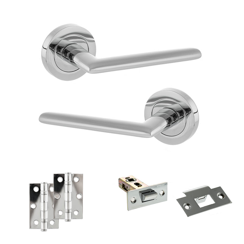 STATUS Alabama Door Handle Pack (Latch Set - 2.5" Latch, 3" Hinges x2) - Polished Chrome - ADPS43RPC7 - Choice Handles