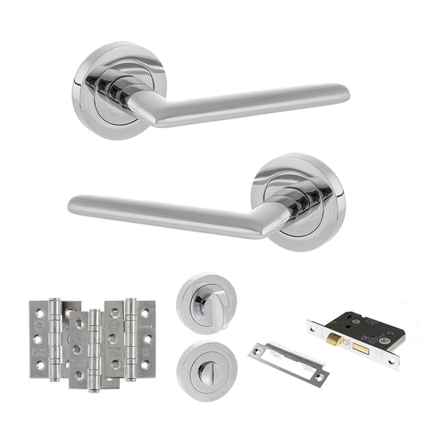 STATUS Alabama Door Handle Pack (Bathroom Set - 2.5" CE Bathroom Lock, 3" Fire Rated Hinges x3) - Polished Chrome - ADPS43RPC8 - Choice Handles