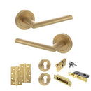 STATUS Alabama Door Handle Pack (Euro Lock Set - 2.5" CE Sashlock, 4" Slim Knuckle Hinges x2) - Satin Brass - ADPS43RSB24 - Choice Handles