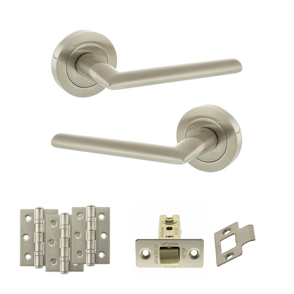 STATUS Alabama Door Handle Pack (Latch Set - 2.5" CE Latch, 3" Fire Rated Hinges x3) - Satin Nickel - ADPS43RSN1 - Choice Handles