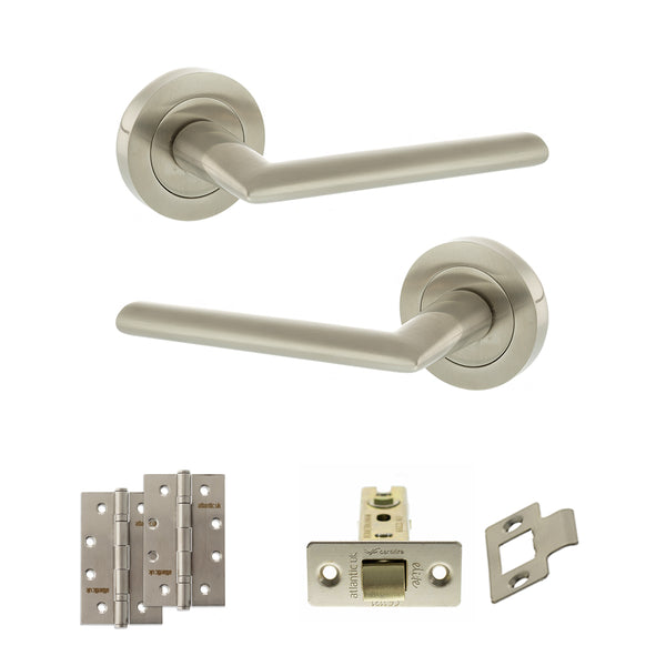 STATUS Alabama Door Handle Pack (Latch Set - 2.5" CE Latch, 4" Slim Knuckle Hinges x2) - Satin Nickel - ADPS43RSN5 - Choice Handles