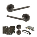 STATUS Alabama Door Handle Pack (Bathroom Set - 2.5" CE Bathroom Lock, 4" Fire Rated Hinges x3) - Urban Dark Bronze - ADPS43RUDB10 - Choice Handles