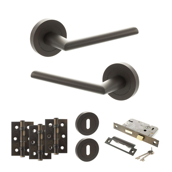 STATUS Alabama Door Handle Pack (3 Lever Lock Set - 2.5" CE Sashlock, 3" Fire Rated Hinges x3) - Urban Dark Bronze - ADPS43RUDB14 - Choice Handles