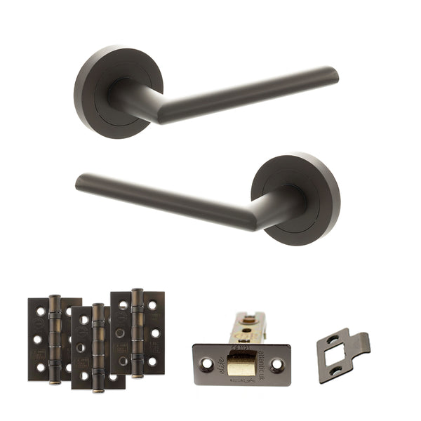 STATUS Alabama Door Handle Pack (Latch Set - 2.5" CE Latch, 3" Fire Rated Hinges x3) - Urban Dark Bronze - ADPS43RUDB1 - Choice Handles