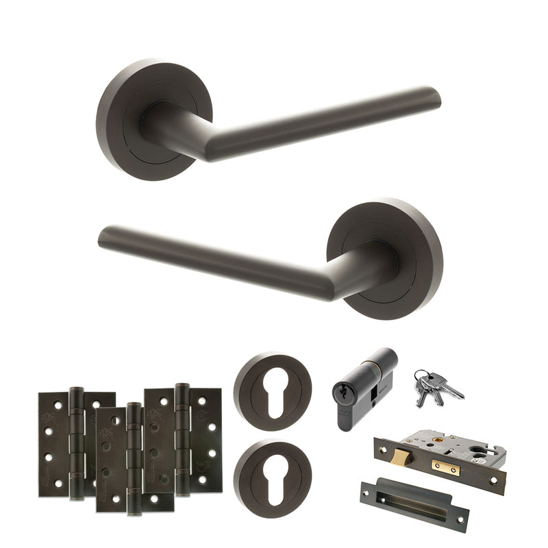 STATUS Alabama Door Handle Pack (Euro Lock Set - 2.5" CE Sashlock, 4" Fire Rated Hinges x3) - Urban Dark Bronze - ADPS43RUDB22 - Choice Handles