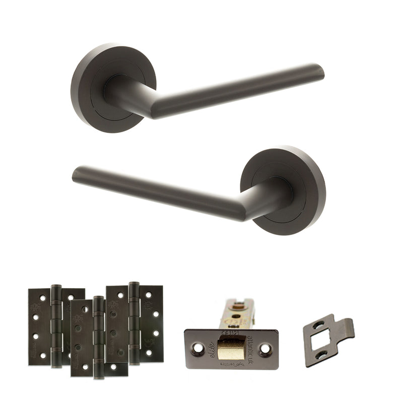 STATUS Alabama Door Handle Pack (Latch Set - 2.5" CE Latch, 4" Fire Rated Hinges x3) - Urban Dark Bronze - ADPS43RUDB3 - Choice Handles