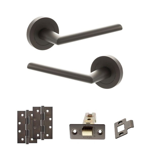 STATUS Alabama Door Handle Pack (Latch Set - 2.5" CE Latch, 4" Slim Knuckle Hinges x2) - Urban Dark Bronze - ADPS43RUDB5 - Choice Handles