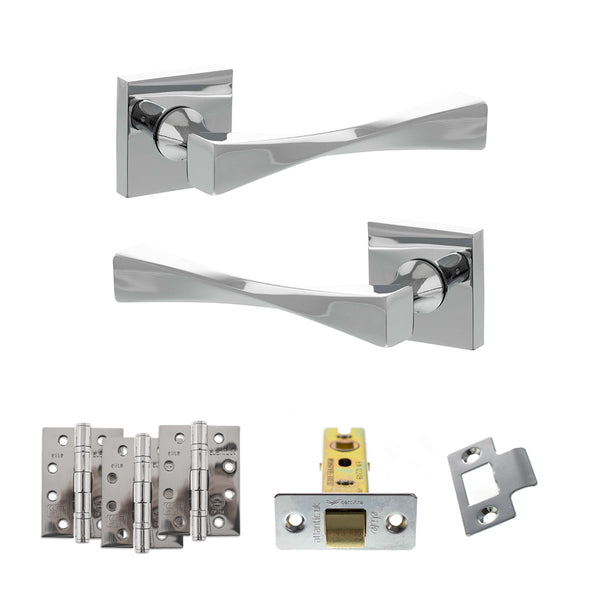 Senza Pari Guido Door Handle Pack (Latch Set - 2.5" CE Latch, 4" Fire Rated Hinges x3) - Polished Chrome - ADPSP190CP3 - Choice Handles