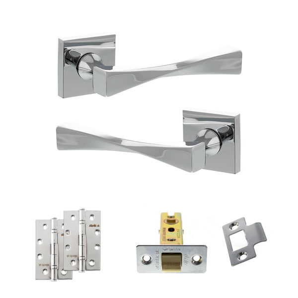 Senza Pari Guido Door Handle Pack (Latch Set - 3" CE Latch, 4" Slim Knuckle Hinges x2) - Polished Chrome - ADPSP190CP6 - Choice Handles