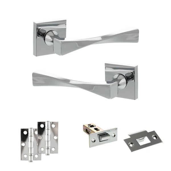 Senza Pari Guido Door Handle Pack (Latch Set - 2.5" Latch, 3" Hinges x2) - Polished Chrome - ADPSP190CP7 - Choice Handles