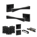 Senza Pari Guido Door Handle Pack (Bathroom Set - 2.5" CE Bathroom Lock, 4" Fire Rated Hinges x3) - Matt Black - ADPSP190MB10 - Choice Handles