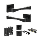 Senza Pari Guido Door Handle Pack (Bathroom Set - 3" CE Bathroom Lock, 4" Slim Knuckle Hinges x2) - Matt Black - ADPSP190MB13 - Choice Handles