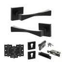 Senza Pari Guido Door Handle Pack (Euro Lock Set - 2.5" CE Sashlock, 3" Fire Rated Hinges x3) - Matt Black - ADPSP190MB20 - Choice Handles