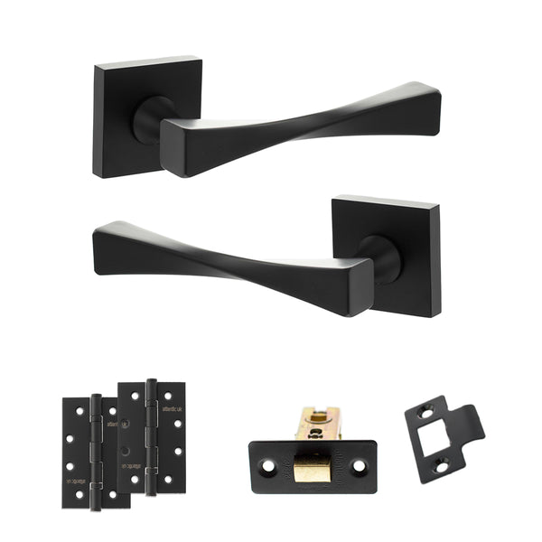 Senza Pari Guido Door Handle Pack (Latch Set - 3" CE Latch, 4" Slim Knuckle Hinges x2) - Matt Black - ADPSP190MB6 - Choice Handles