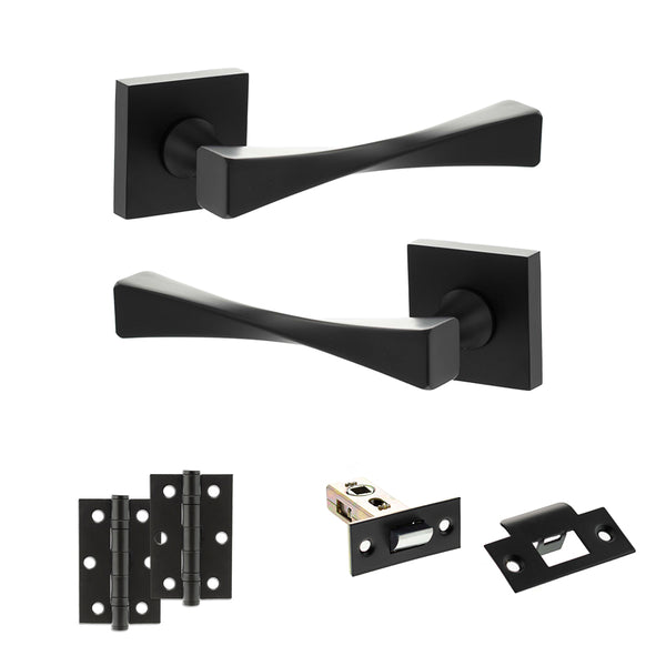 Senza Pari Guido Door Handle Pack (Latch Set - 2.5" Latch, 3" Hinges x2) - Matt Black - ADPSP190MB7 - Choice Handles