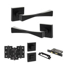 Senza Pari Guido Door Handle Pack (Bathroom Set - 2.5" CE Bathroom Lock, 3" Fire Rated Hinges x3) - Matt Black - ADPSP190MB8 - Choice Handles