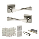 Senza Pari Guido Door Handle Pack (Bathroom Set - 3" CE Bathroom Lock, 4" Fire Rated Hinges x3) - Satin Nickel - ADPSP190SN11 - Choice Handles
