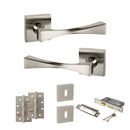 Senza Pari Guido Door Handle Pack (3 Lever Lock Set - 3" CE Sashlock, 4" Slim Knuckle Hinges x2) - Satin Nickel - ADPSP190SN19 - Choice Handles