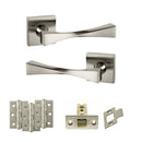 Senza Pari Guido Door Handle Pack (Latch Set - 2.5" CE Latch, 3" Fire Rated Hinges x3) - Satin Nickel - ADPSP190SN1 - Choice Handles